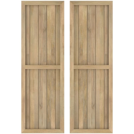 Americraft 5-Board Exterior Wood 2 Equal Panel Framed Board-n-Batten Shutters, ARW101BF518X67UNH